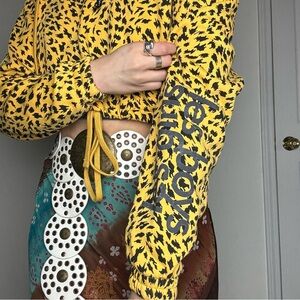 Les Girls Les Boys Cheetah Print Crop Top Hoodie XS